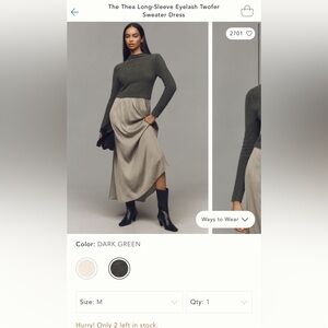 Anthropologie Thea Long-Sleeve Eyelash Twofer Sweater Dress in Dark Green